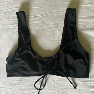 Aerie Scoop Neck Tie Bikini Top, Black, Size Large